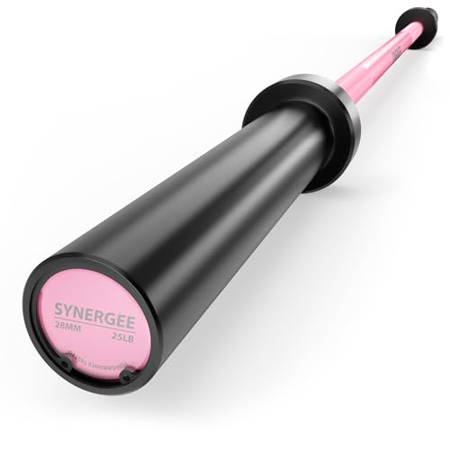 Synergee 25LB Pink Olympic Barbell - 350lb Capacity for Weightlifting