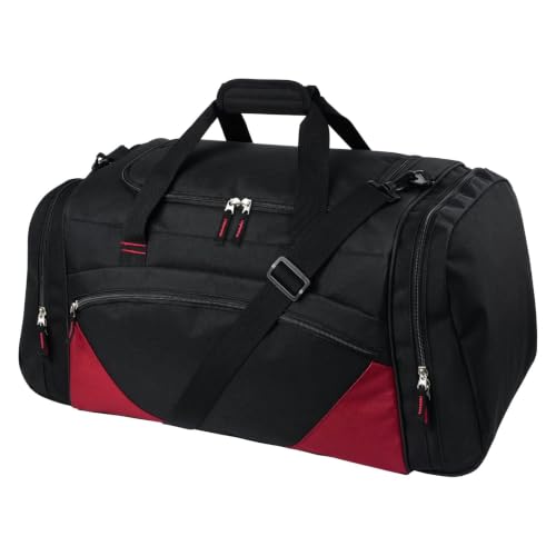 Large 55L Gym Duffle Bag for Men & Women - Black Red Sports Travel Bag