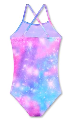 Girls' Swimwear One-Piece Bathing Suit - Cross-Back Adjustable Straps - Purple Heart/Tie Dye Blue Purple, 2-3T
