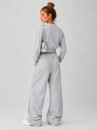 Teen Girls Wide Leg Sweatpants 2 Pack with Pockets High Waist Baggy Pants - Black & Grey 15-16 Years