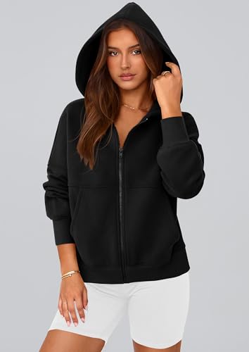 Women’s Black Medium Zip Up Hoodie Fleece Sweatshirt Casual Fall Jacket