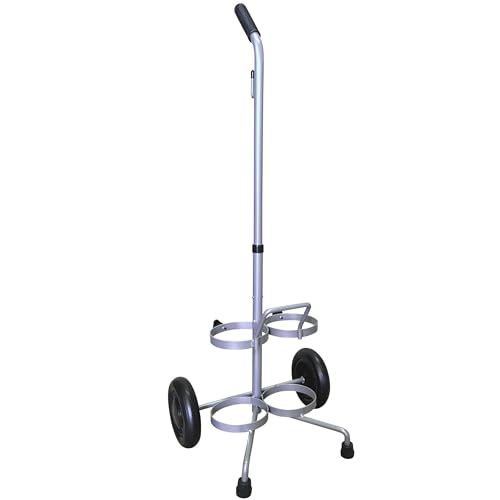 ResOne Dual Oxygen Tank Cart with Wheels & Adjustable Handle - Portable Steel Frame, Holds 2 Cylinders (Variation 1)