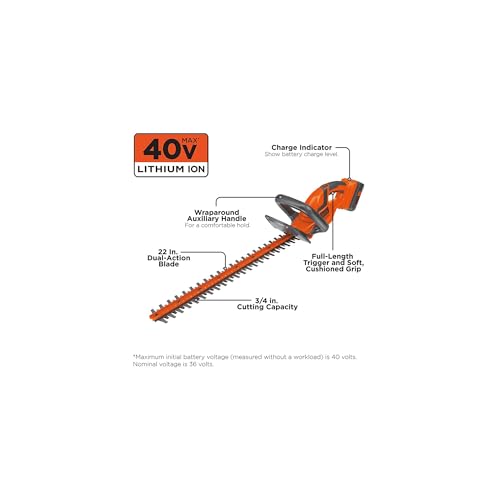 BLACK+DECKER 40V MAX 22-Inch Cordless Hedge Trimmer with Battery & Charger