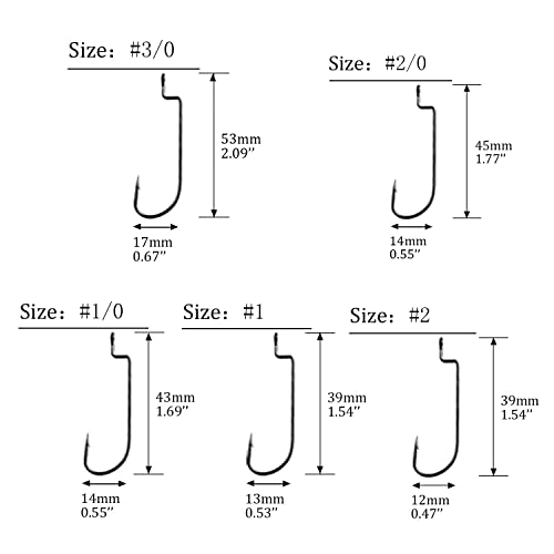 Offset Worm Hooks 100PCS - 5 Sizes for Soft Plastic Lures, Salt & Freshwater Fishing