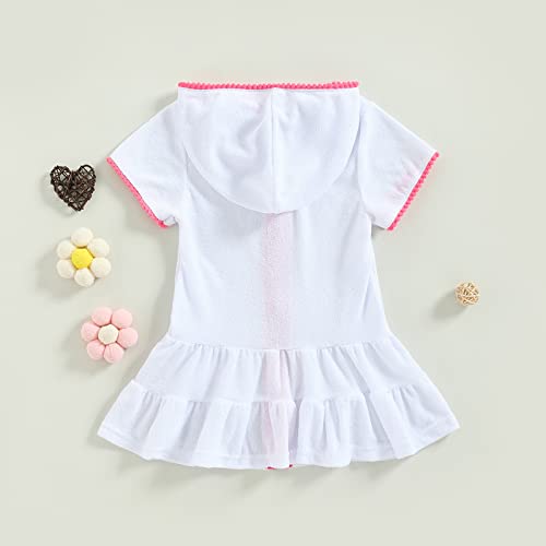 Toddler Girls Swim Cover Up with Hood and Zipper - White 1-2T