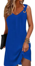 Women's Floral Printed Summer A-Line Tank Dress - Royalblue, Medium