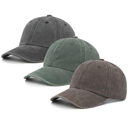 3 Pack Washed Plain Baseball Caps - Retro Adjustable Cotton Dad Hats for Men Women