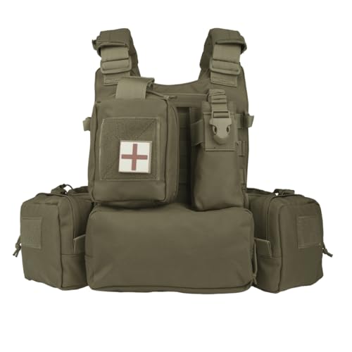 BOMTURN Tan Tactical Outdoor Vest for Men, Modular Molle System, Adjustable Fit