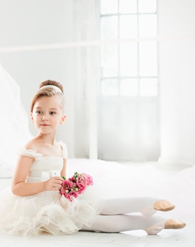 Toddler Girls Ballet Tights - 3-4T White Footed Leggings for Kids Dance