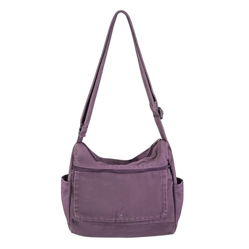 Purple Canvas Crossbody Messenger Bag for Women & Men - Vintage Style