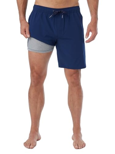 X-Large Navy Men's Performance Swimsuit with BreezeKnit™ Anti-Chafe Liner - 8 Inch Inseam