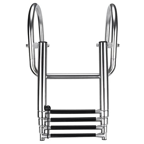 Silver 4-Step Pontoon Boat Ladder Stainless Steel Telescoping Rear Entry