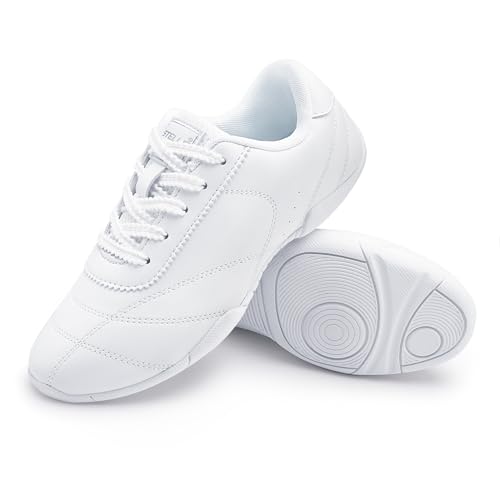 Women Leather Cheer Shoes - White PU Cheerleading Sneakers, Variation of 7