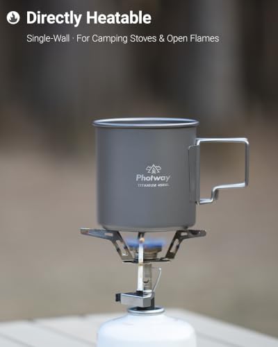 450ml Titanium Camping Mug - Ultralight Backpacking Cup with Foldable Handle