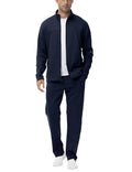 Men's 2-Piece Running Tracksuits Full Zip Athletic Jackets & Pants Dark Blue 4X-Large