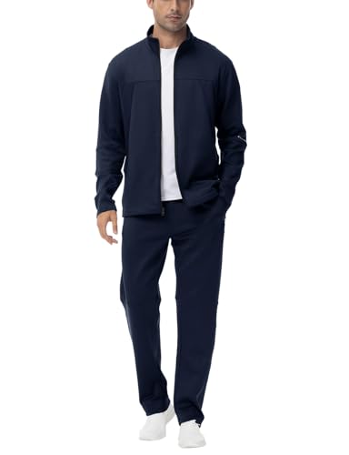 Men's 2-Piece Running Tracksuits Full Zip Athletic Jackets & Pants Dark Blue 4X-Large
