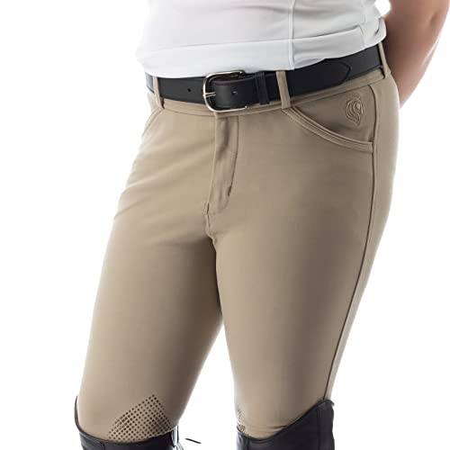 Kids Riding Breeches with Silicone Knee Grip - Tan, Size 16