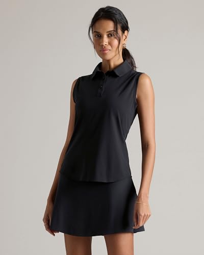 Rhone Women's Course to Court Sleeveless Polo - Medium Black UPF 50+ Performance Golf Shirt