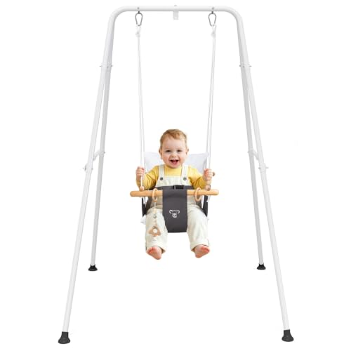 Gray Baby Swing with Stand - Indoor & Outdoor Toddler Saucer Swing Set for Infant