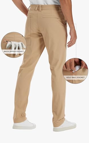 Men's Lightweight Golf Pants - 34W x 36L, Light Khaki, Quick Dry Stretch Trousers
