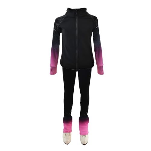 Liuho Girls' Pink Fleece Figure Skating Training Tracksuit, Age 8-10