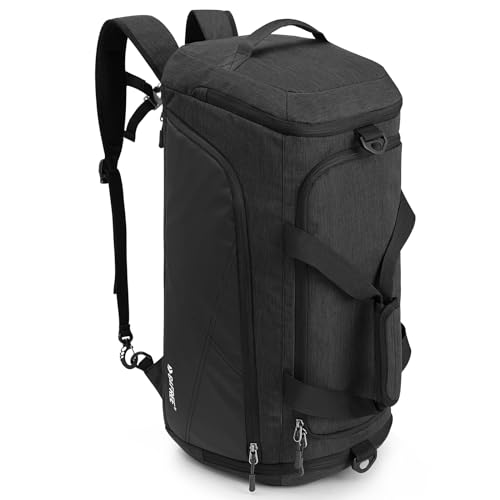 60L Waterproof Duffle Backpack with Wet Pocket & Shoe Compartment - Dark Grey/Black