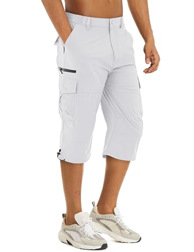 Men's Cargo Shorts - Quick Dry Waterproof Hiking Capri Pants 03 White 36