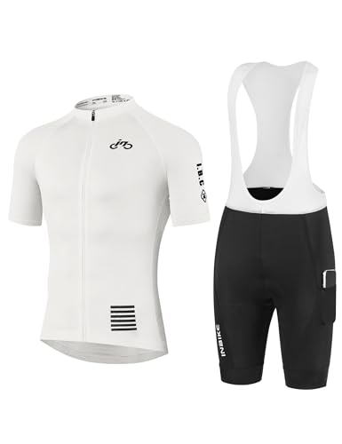 Mens Cycling Jersey Set Large White Reflective Breathable Quick-Dry Bib Outfit