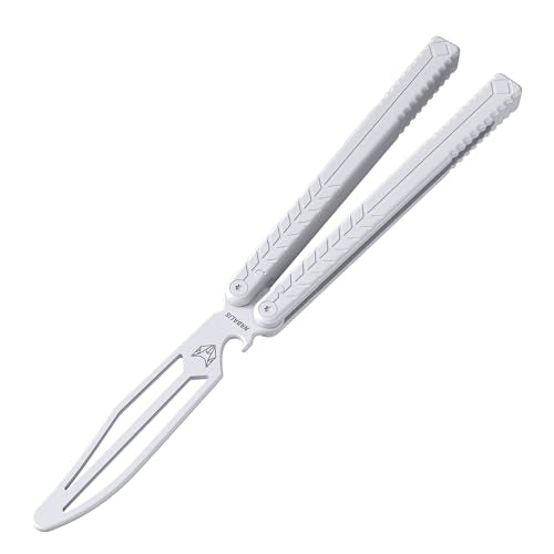 Balisong Trainer Knife - White Teflon Coated Aluminum Handle, 9.92 Inch