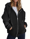 Zeagoo Women's Oversized Zip-Up Hoodie Fleece Jacket - Black, XX-Large