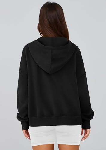 Women’s Black Medium Zip Up Hoodie Fleece Sweatshirt Casual Fall Jacket