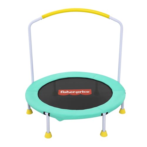 Mini Trampoline for Kids - 36 Inch Indoor Toddler Trampoline with Handlebar - Teal/White