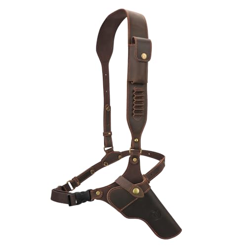 Tourbon Adjustable Leather Chest Rig Holster with Ammo Pouch for Hunting and Shooting