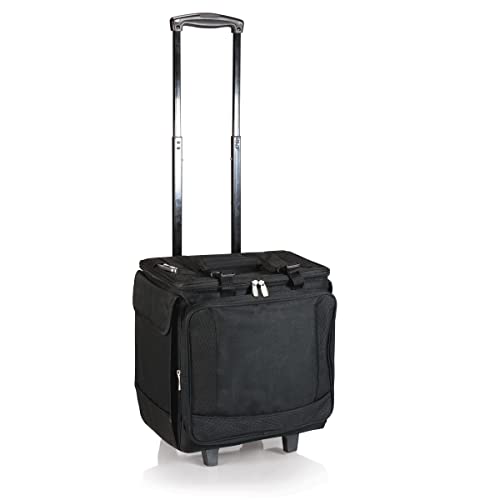 Rolling Wine Cooler Tote - Insulated 12-Bottle Cooler with Wheels & Pockets - Black - Cooler