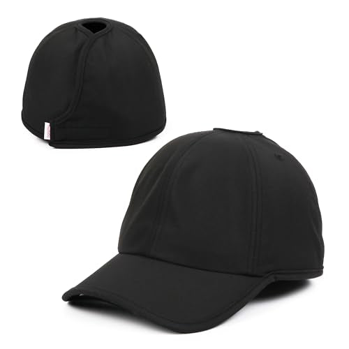 Women's Active High Bun Baseball Cap - Black - Sporty Hair-Friendly Hat