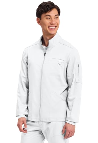Cherokee WW Revolution Scrub Jacket Men Zip Front Nurse Jacket 5 Pockets Large White