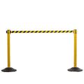 US Weight Yellow Steel Crowd Control Stanchion with 7.5-Foot Retractable Chevron Belt