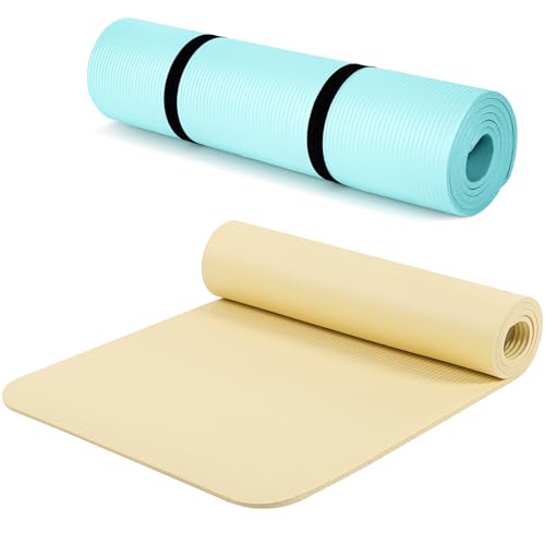 Yoga Mat Set 2 Pieces with Light Green and Light Yellow - Thick Non-Slip Exercise Mats for Home & Gym