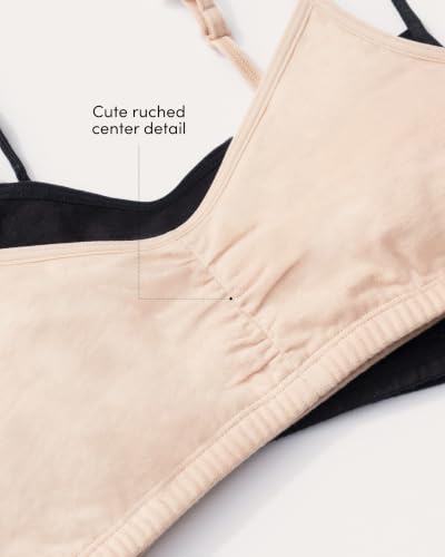 Girls' Bra with Removable Cookies - Light Nude/Black 2-Pack - Supportive & Adjustable