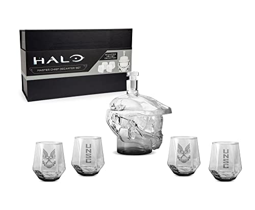 Halo Infinite Master Chief Whiskey Decanter Set with 4 Glasses - Official Game Memorabilia