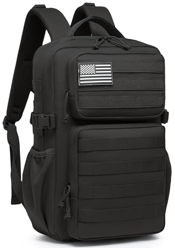 Wotony 30L Military Tactical Waterproof Backpack with Water Bottle Holder - Black
