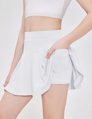 Kids Tennis Skirts with Pockets - Girls Athletic Pleated Golf Skorts, 6-7 Years - White