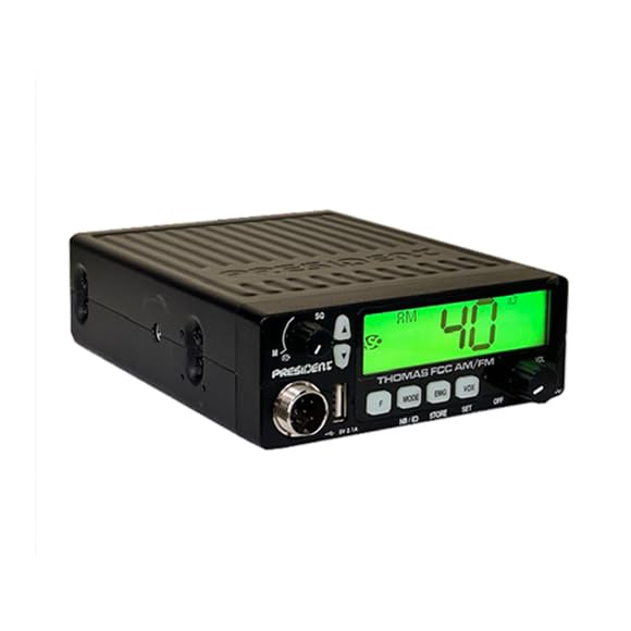 President FCC AM/FM CB Radio — 40 Channels, VOX Hands-Free, USB, Multi-Color LCD, 12/24V — Compact Mobile Transceiver for Truckers & Off-Road