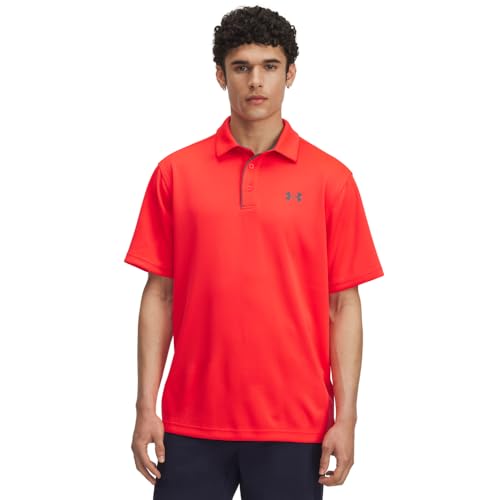 Under Armour Men's Tech Golf Polo - Racer Red / Pitch Gray / Medium