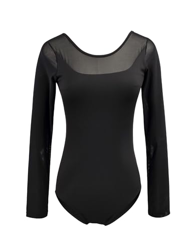Women Ballet Leotard Long Sleeve Bodysuit - Medium Black