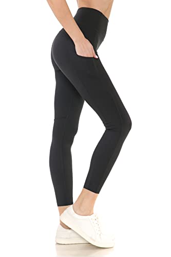 High Waist 7/8 Leggings for Women with Pockets - Large Black Workout Yoga Pants