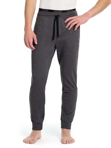 Men's French Terry Lounge Pants with Dual Band Waistband - Medium Dark Grey Heather White