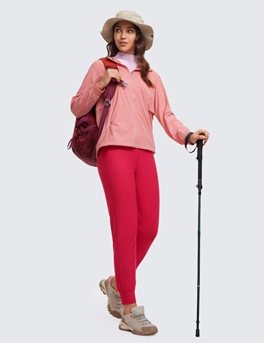 Women's Fleece Lined Joggers - Water Resistant Winter Workout Pants - Medium / Viva Magenta