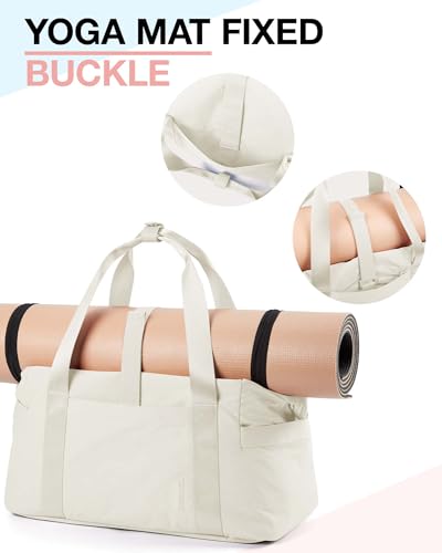 Gym Bag for Women - Medium Light Beige Travel Duffle with Trolley Sleeve