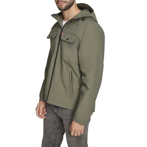 Levi's Men's Hooded Waterproof Arctic Cloth Rain Jacket - Medium, Sage Green